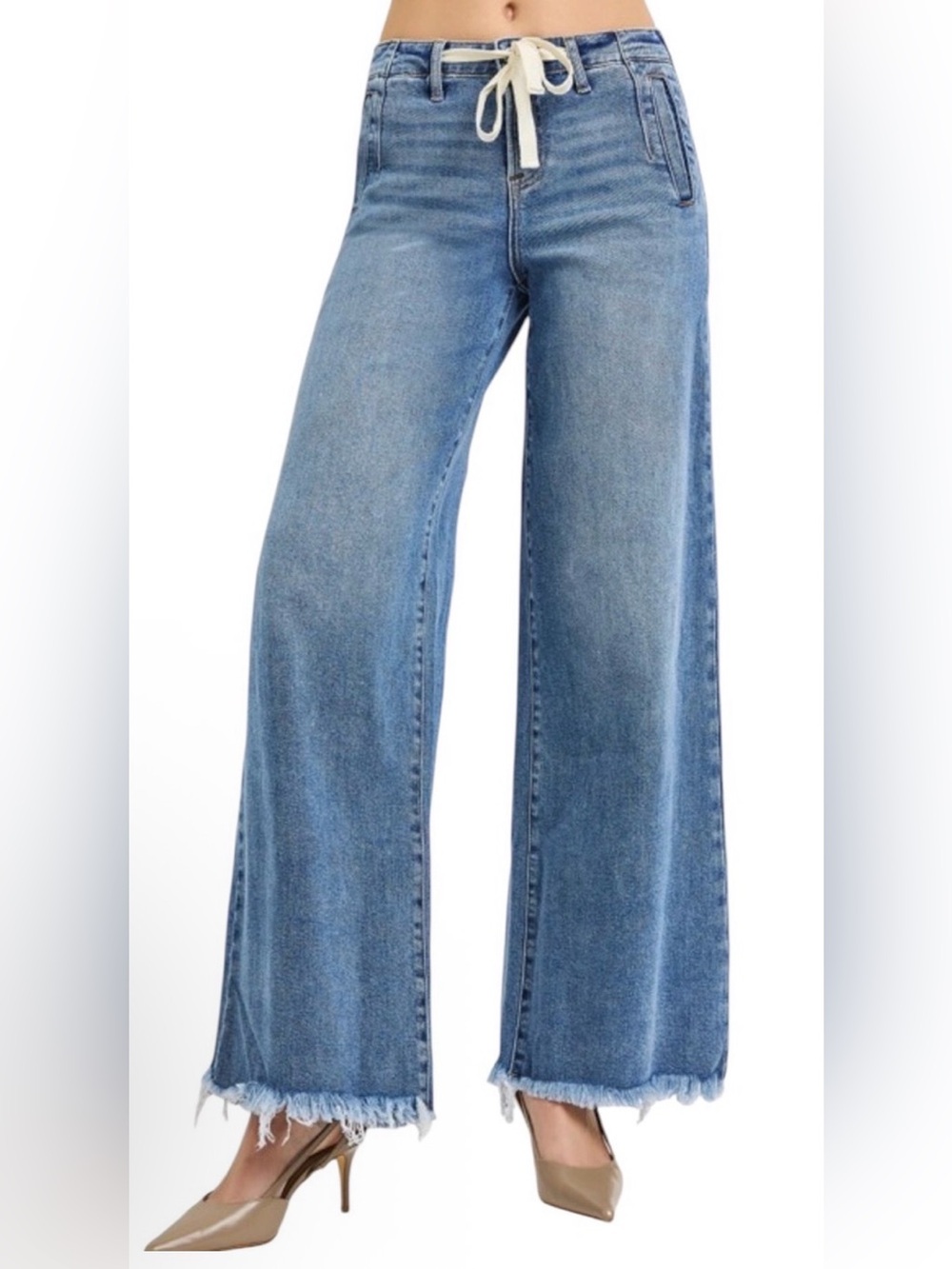 Risen Women’s High Rise Wide-Leg Jeans Drawstring Waist Size 13/31 NWT